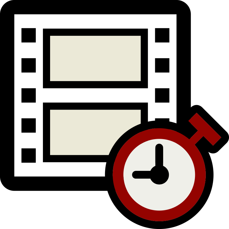 Icon of a filmstrip overlaid by a stopwatch
